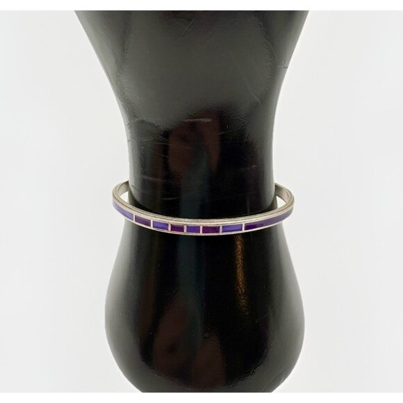 Alex And Ani Purple Enamel Inlay Cuff Bracelet Silver Tone - Picture 1 of 3